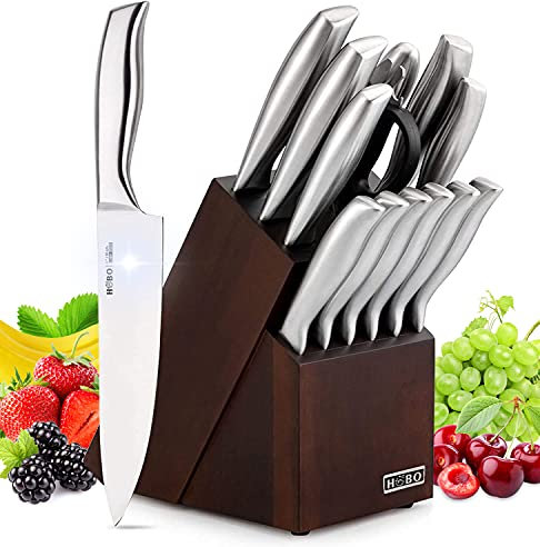 Knife Sets, 14-Piece Japanese Knife Set Kitchen Knife Set with Block Wooden, HOBO Chef Knife Set with Sharpener, High Carbon Stainless Steel Knife Set, Boxed Knife Sets