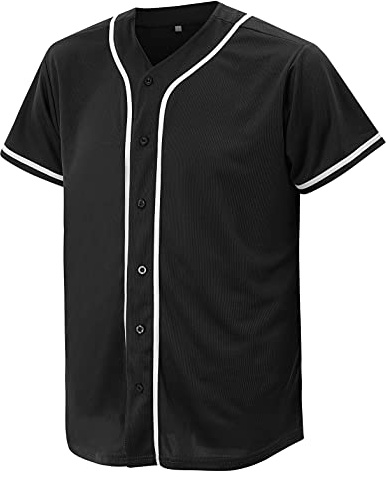 CUTHBERT Solid Baseball Jersey Shirt for Men and Women, Plain Short Sleeves Button Down T-Shirt(Black 3XL)