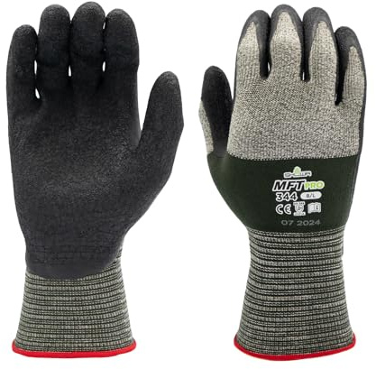 SHOWA MFT PRO 344, Mechanical and Industrial Protective Gloves, Natural Rubber Palm Coating, Ultra-lightweight, Breathable, Grey, 12 Pairs, Size Large