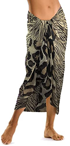 Mesdames Filles imprimé Animal Sarong Jupe Plage Couvrir châle Wrap-Taille Unique-Beige