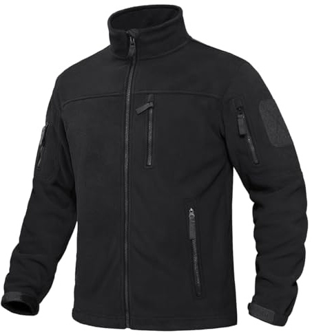 KEFITEVD Men's Fleece Jackets Winter Windproof Tactical Jacket Warm Multi Pockets Work Coats Black, L