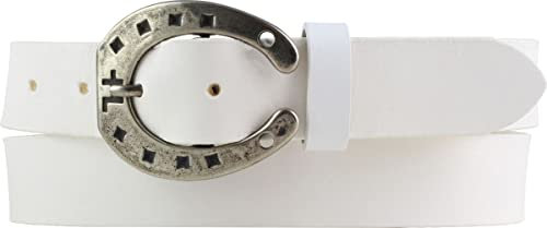 BELTINGER Kinder-Gürtel für Reiter mit Hufeisen-Gürtelschnalle aus Vollrindleder 3 cm | Reiter-Gürtel 30mm für Reithose | mit Pferde-Motiv | Weiß 70cm