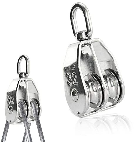 1 Pièces Poulie en Acier Inoxydable 304, Bloc de Poulie Double M32, Gréement Lourd de Poulie Rotative Roulement à Crochet Poulie de Levage pour Transport, Capacité de Chargement 250kg