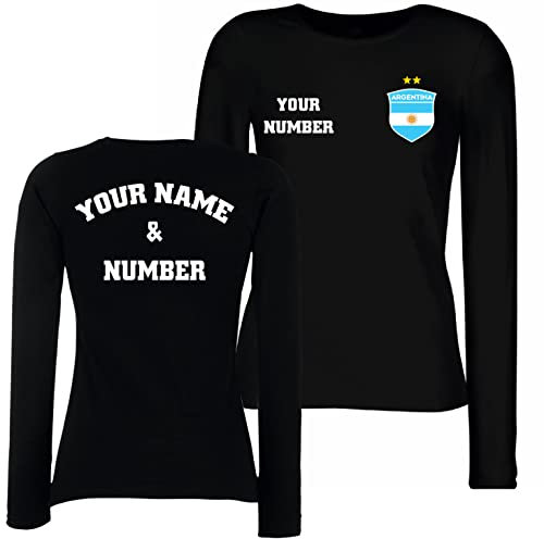 lepni.me Frauen Argentinien Fußball Trikot Weltmeisterschaft 2022 Meister mit Ihrem Namen und Nummer | Argentinische Personalisierte Flagge Abzeichen (L Schwarz Mehrfarben)