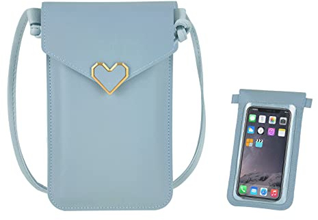 FuninCrea Borsa a Tracolla da Donna, in Pelle PU con Chiusura a Scatto in Metallo e Finestra Trasparente, Messenger per Touch Screen, con Cinturino (blu)