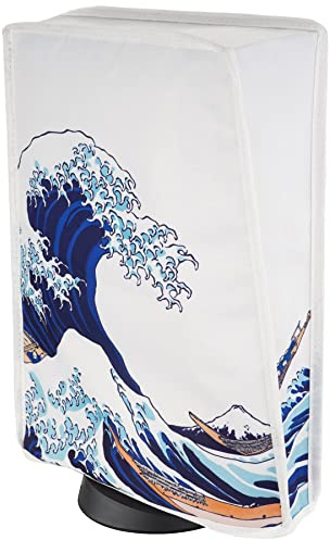 PlayVital Dust Cover for ps5, Soft Neat Lining Dust Guard Anti Scratch Waterproof Cover Sleeve for ps5 Console Digital Edition & Disc Edition - The Great Wave