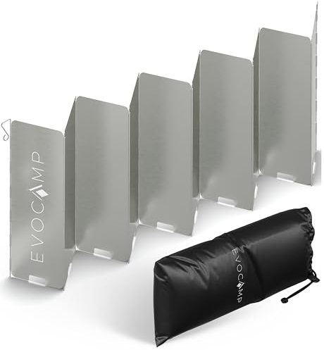 EVOCAMP Windschutz für Gaskocher, Spirituskocher Outdoor, Campingkocher, Grill, Camping Feuerstelle, Gaskocher Windschutz faltbar, vielfältig einsetzbar, 3 Größen erhältlich, inklusive Tasche