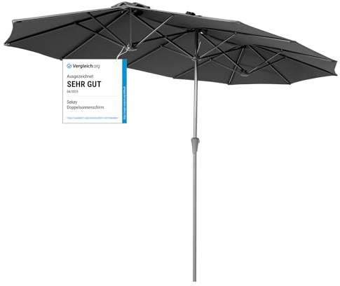 Sekey XXL Doppelsonnenschirm mit Kurbel, 220 × 400 cm Groß Sonnenschirm mit UPF 50+ UV-Schutz, windfest & stabil, wasserabweisend, für Terrasse, Balkon & Garten, Grau