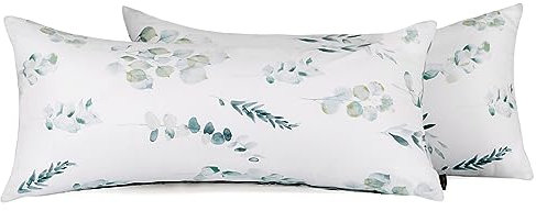 MILDLY Kissenbezug 40x80 Baumwolle, Kissenbezüge 2 Teilig mit Pflanzenmuster, Reißverschluss, ÖkoTex Zertifiziert, Grün（Katharina）