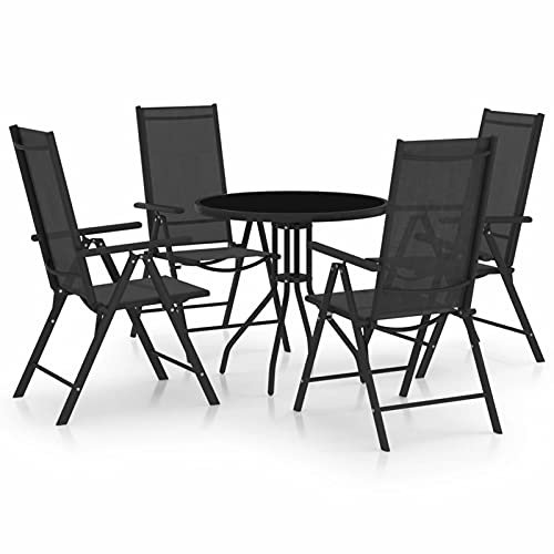 XIAOGUANG 5-TLG. Garten-Essgruppe, Esstisch Mit Stühlen Set, Gartenmöbel Sitzgruppe, Balkon Möbel, Aluminium und Textilene Schwarz