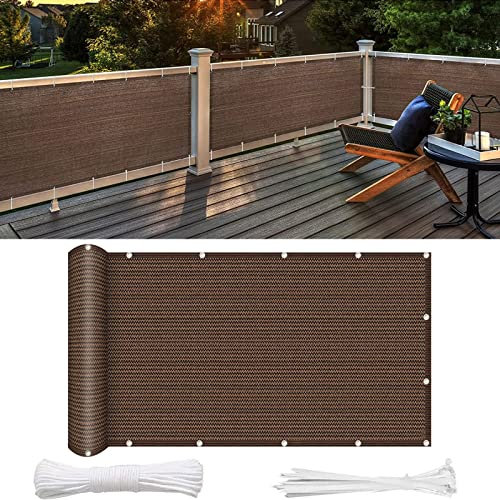 Balkon Sichtschutz Balkonabdeckung 130 x 950 cm Wind HDPE UV-Schutz Sonnenschutz Balkon-Verkleidung mit Kabelbinder Ohne Bohren für Balkon Zaun Terrassen Garten, Braun