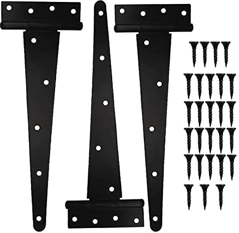 3 Pack Heavy Duty T Hinges, 16 Inch 400mm - Black Metal Shed Tee Hinges with Screws for Shed, Garden & Wooden Gates, Barn Doors, Fences