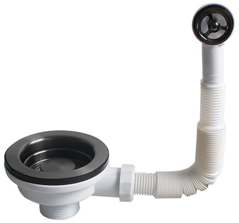 TALEA 114MM Drain Strainer Waste Kit for Kitchen Sink,Golden/Dark Grey Color Strainer with Overflow Kits-U (Dark Grey)