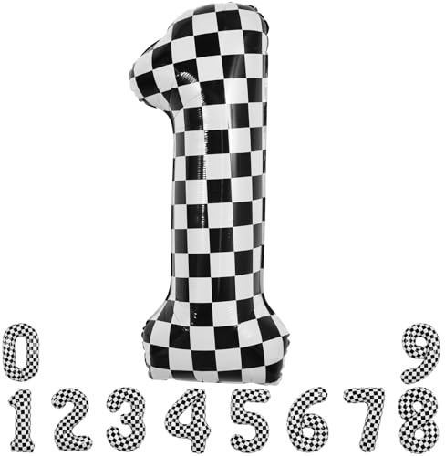 TONIFUL 40 Inch Large Checkered Number 1 Balloon 1st Birthday Decorations