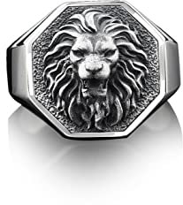 Handgemachter Herren-Löwenring Aus Silber, Löwenkopf-Siegelring Aus Silber Für Männer, Löwe-Boho-Herren-Geschenkring, Sterlingsilber-Afrikanischer Löwe-Herrenschmuck