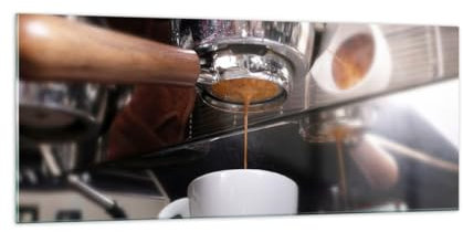 Panorama Bilder auf Glas 100x40cm Glasbild Kaffee Kaffeemaschine Barista Groß Wanddeko Bild im Glas Schlafzimmer Küche Wandbilder Dekoration Wohnzimmer Modern Wand Kunstdruck Art GAB100x40-5356