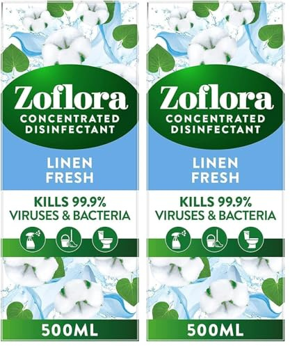 Zoflora Linen Fresh 500ml, Concentrated 3-in-1 Multipurpose Disinfectant Kills 99.9% of Bacteria & Viruses (Pack of 2)