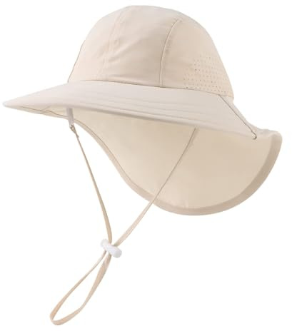 XIAOHAWANG Baby Sonnenhut UV Schutz Kinder Sonnenmütze mit Nackenschutz Sommermütze Wasserdicht Atmungsaktiv Sommer Schirmmütze für Mädchen Jungen (1-4 Jahre, Beige)