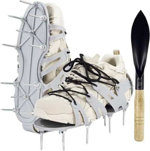 JIANFA Lawn Aerator Shoes, Grass Aerator Shoes with Long 5.7cm Spikes and 30cm Garden Shovel Maual Lawn Aerators for Home Garden and Yards