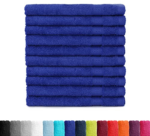BaSaTex Gästehandtuch Baumwolle, 10er Pack, 30x50cm, Royal Blau | 100% Baumwolle-Frottee, Öko-Tex Made in Green Zertifiziert, Aufhängeschlaufe, 500gm², saugstark und langlebig