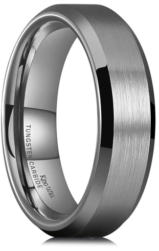 King Will 6mm Men's Gunmetal Gray Wedding Ring - Brushed Matte Surface, Beveled Polished Edge, Comfort Fit Size 9