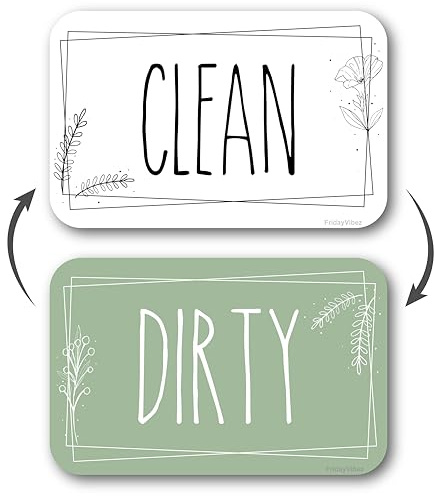 Double-Sided Dishwasher Magnet Clean Dirty Sign - Magnetic Signs That Say Clean/Dirty - Optional Metal Adhesive for Non-Metal Stainless Steel Dish Washers - Green & White