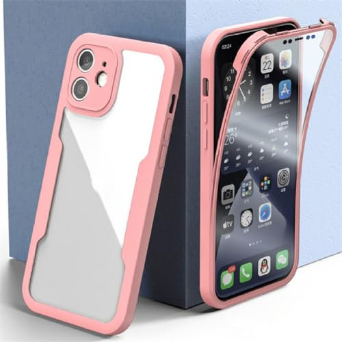 ADKOT Custodia per telefono di lusso con protezione completa del corpo a 360 gradi per iPhone 15 14 11 12 13 Pro Max Mini 14 15 Plus Cover morbida in silicone, rosa, per iPhone 12 Pro