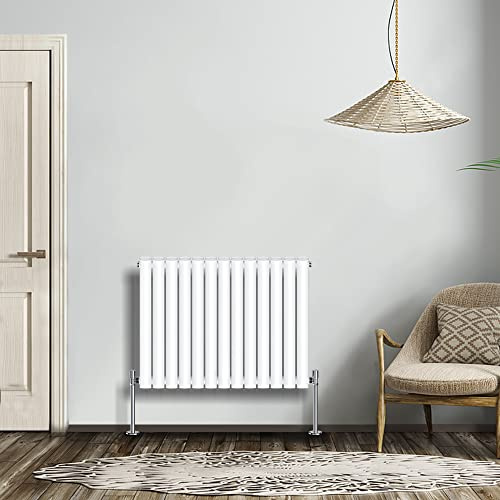 NRG White 600x767mm Radiator Double Horizontal Oval Panel Radiator | Central Heating Rads, High Heat Output, Modern Radiator, Designer Radiator Wall Mounted, for Living Room, Kitchen