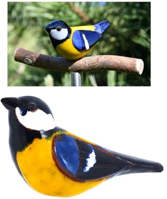 Midene Gartenstecker Keramik Handgefertigt - Gartendeko für Draußen Wetterfest - Garten Deko Keramik - Vogel Gartenfiguren & Gartenstatuen - Blaumeise/Meise