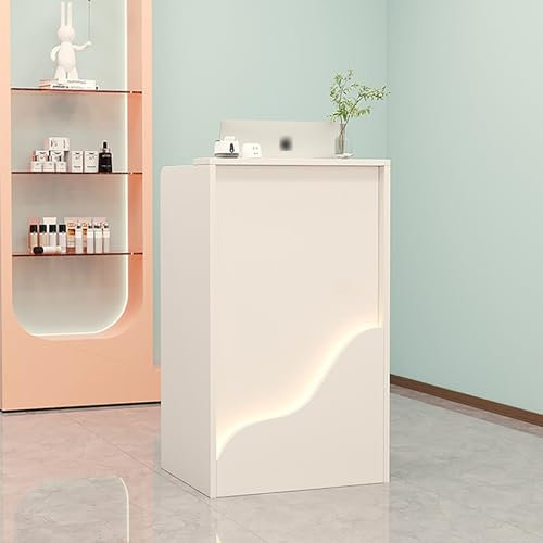 Modern und schlicht empfangstheke，Rezeptionstrtheke mit Lichtern，Mit AbschließBarer Schublade，Verkaufstheke aus Holz, Empfangstheke，Geeignet für Supermarkt, Convenience Store, Büro, Hotel(Color:Wit)