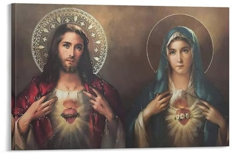 Poster da parete con immagine di Gesù e cuore immacolato del sacro cuore, stampa su tela, poster per decorazione della stanza 2