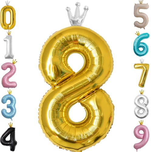 Zahl 8 Luftballon Gold, 101cm Riesen Zahlenballon Nummer 0 1 2 3 4 5 6 7 8 9 10 16 18 21 30 40 50 60 70 80 90 100, 40 Groß Folienballons für Hochzeit Jubiläum, Geburtstagsballons Party Dekoration