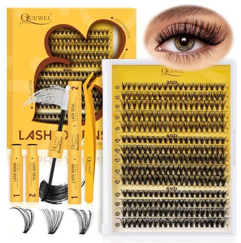 QUEWEL Wimpern-Extensions-Set 280Pcs Einzelne-Wimpern 30+40+50D, Lash-Extension gemischte 3 Stile 10–16mm dicke mit Wimpernkleber und Wimpernpinzette, einfaches Selbermachen zu Hause (30+40+50-KIT)