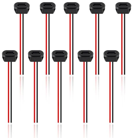 Mumjooyi 10 pièces USB-C Femelle 2 Broches USB Type C Souder Connecteur USB Femelle 3A Prise de Charge Rapide Type-C avec Boucle de Montage Sur Panneau à Rainure à Pression Noir (10 pcs)