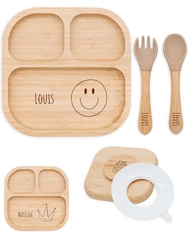 Bärenfreunde® - Personalisierter Baby Teller mit Saugnapf - Praktisches Beikost Baby Zubehör mit Namen - Baby Teller Rutschfest - Personalisierte Geschenke Baby (Smiley)