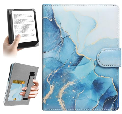 HoYiXi Universal Hülle für 6-6.8'' Pocketbook/Tolino/Sony E-Book Reader Kompatibel mit 6.8'' Kindle Paperwhite/6'' Neue Kindle 2022 & 2019/Kobo Clara HD/Kobo Clara 2E Leder Schutzhülle,Dali Blue