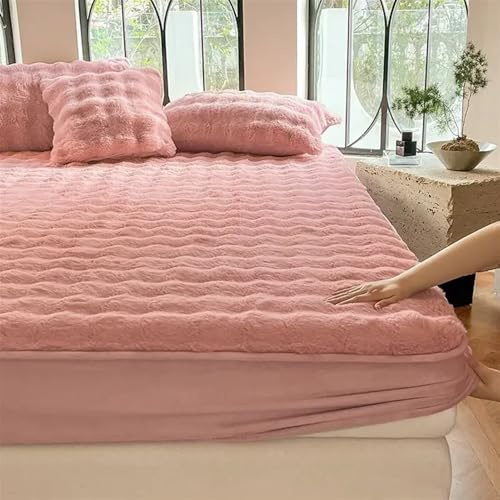Sabanas Juego de sábanas ajustables de terciopelo cálido for invierno con funda de almohada, funda de colchón gruesa tamaño Queen, cubrecamas de felpa for cama doble Sabanas Algodon(Pink,180x200cm-3pc