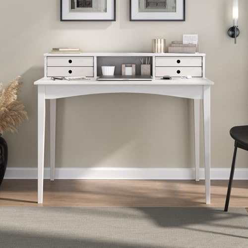 IDIMEX Schreibtisch Milano mit 4 Schubladen und 1 Fach weiß aus Massivholz, robuste Verarbeitung PC-Tisch mit Stauraum für Büro und Home-Office