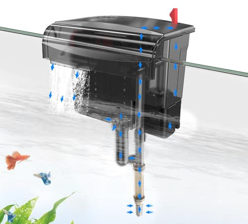 fishkeeper Aquarium Filter, Aquarium Außenfilter mit Bio-Rad-Power, Einstellbare Durchflussrate Hang on Filter Aquarium, Leise & Effiziente Aquarium Rucksackfilter mit Surface Skimmer, 8W