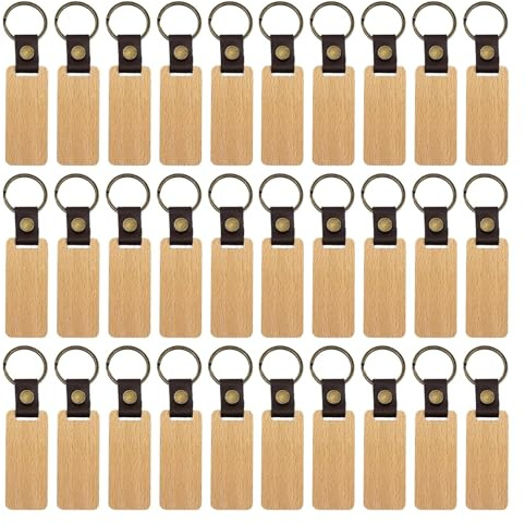 Gurxi 30 Stück Holz Schlüsselanhänger - Rohlinge, Schlüsselbund, Holzanhänger, Beschriftbar - Für Dekoration, Bemalung, Geschenke, Schlüsselring
