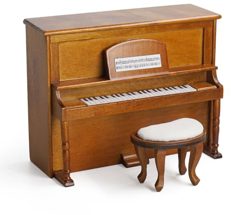 Odoria Puppenhaus Klavier Tastatur Miniatur: 1/12 Maßstab Digitalpiano Braun Keyboard mit Klavierbank - Mini Musikinstrument Modell Holz Möbel Vintage Antik Wohnzimmer