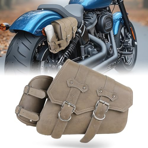 DREAMIZER Motorrad Satteltaschen Universelle PU-Leder Motorrad Tasche mit Trinkflaschen Tasche wasserdichte Motorradzubehör Kompatibel mit Harley Honda Kawasaki Suzuki Yamaha