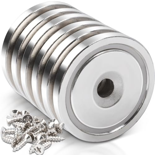 6 pezzi Potente Magnete 36x7mm, Magneti Neodimio Forza 45 KG Magnete al Neodimio con foro e Capsula con Svasato e con viti，Calamita Magneti Per Industria e Scienza