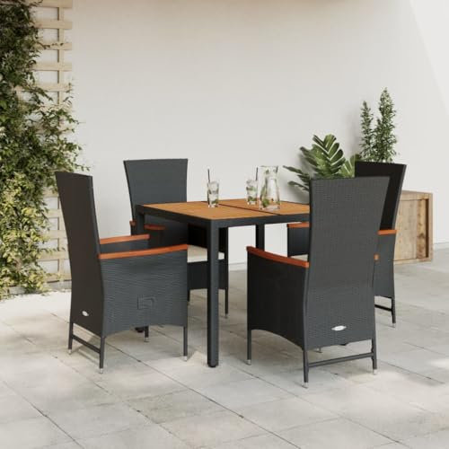 LAPOOH 5-TLG. Garten-Essgruppe mit Kissen Schwarz Poly Rattan, Esstisch Mit Stühlen Set, Gartenmöbel Sitzgruppe, Balkon Möbel, Gartenlounge Set, Terrassenmöbel, Balkonmöbel Set - 3277502