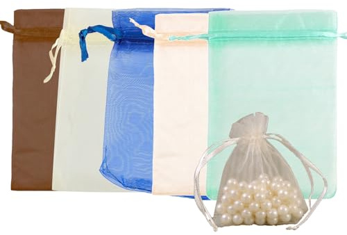 50 Stück Organzasäckchen, kleine 9 x 12 cm große Organzasäckchen, Organzasäckchen mit Kordelzug, Schmucksäckchen, Valentinstag, Hochzeit, Geburtstag, Weihnachten, Süßigkeiten, Geschenktrophäe