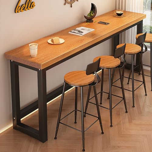 Bartisch aus Massivholz for drinnen und draußen, Bartisch in Industrie-Optik, schmaler Bistrotisch, Sofa-Konsolentisch, for kleine Küchen und Esszimmer – ohne Hocker(140*40*100cm/55*16*41IN)