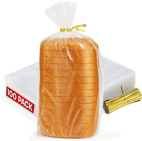Reusable Plastic Bread Bags - 100 Pack Clear Loaf Bags for Homemade Bread - Perfect for Baked Goods Storage