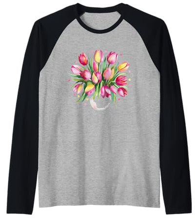 Aquarelle Bouquet de tulipes printanières mignonnes et amusantes Manche Raglan