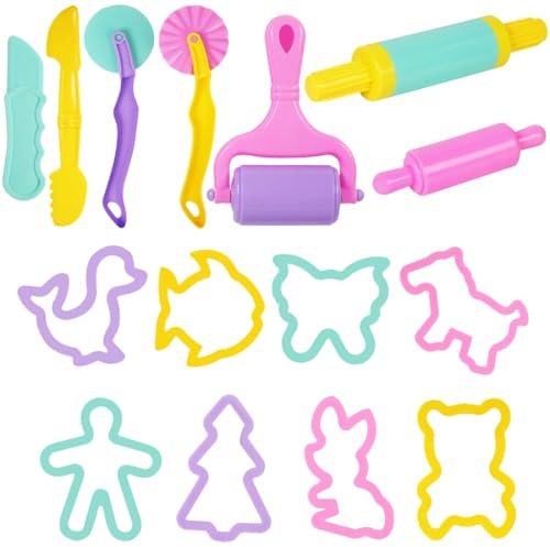HAMKU 15-Teiliges Knete Zubehör Set mit Robusten Knetwerkzeugen Knetzubehör für Kinderknete ab 2 Jahren-Inklusive Plastilin Werkzeuge,Knete Werkzeug Ideal für Magic Sand und Küchenspielzeug