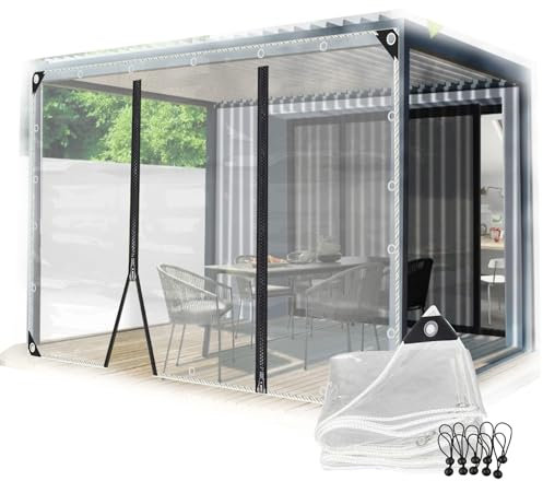 JIwqDY Outdoor Gazebo Curtain PVC Outdoor Clear Panel Curtain with Zipper Patio Enclosures Heavy Duty Tarpaulin for Pergola Porch Customizable(3x2.2m)